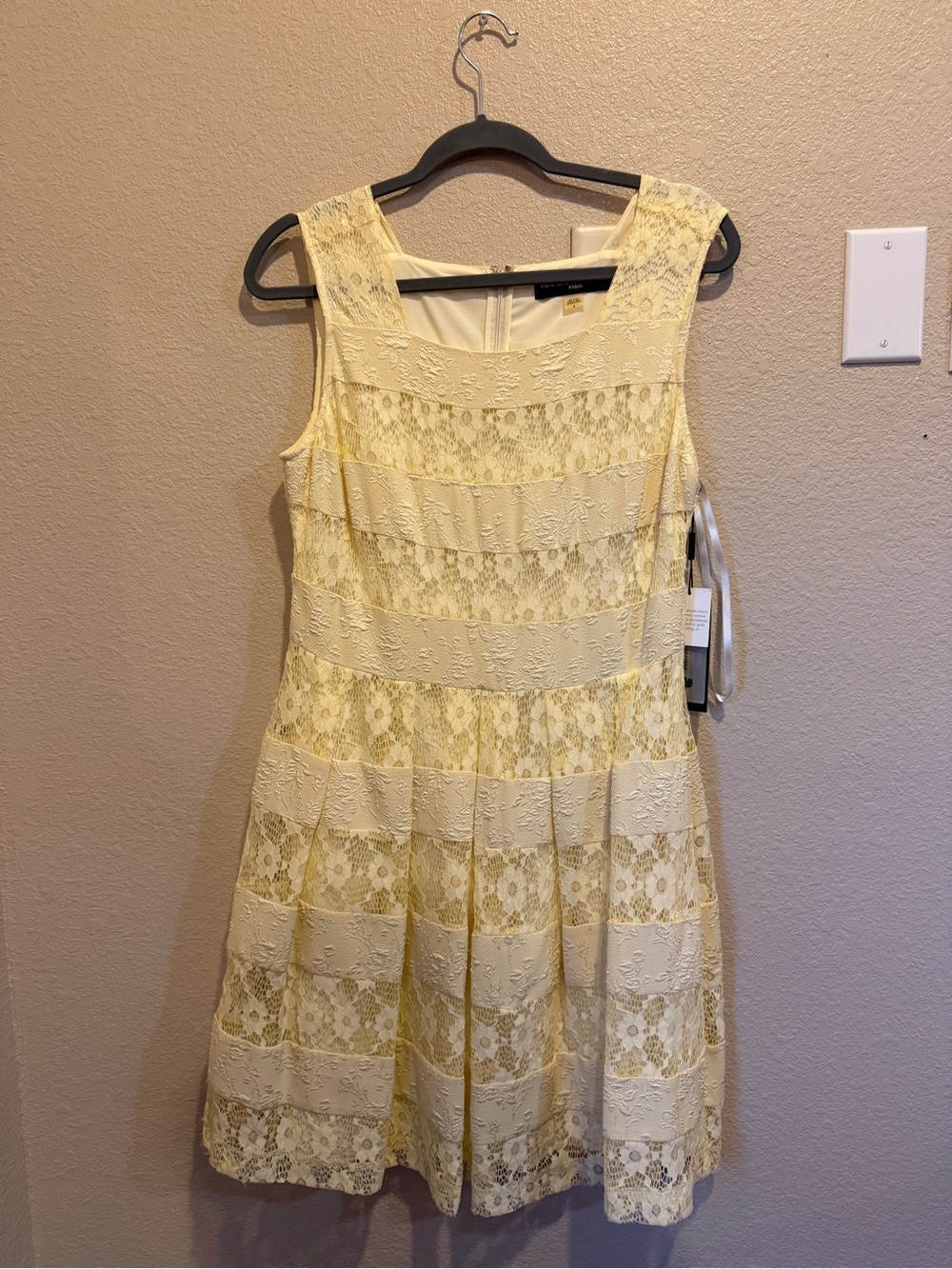 Karl Lagerfeld Sleeveless Yellow Lace Fit & Flare Dress